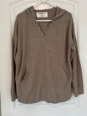 The Sweatshirt Project Women’s Taupe Hoodie Waffle-Knit Top Size XL